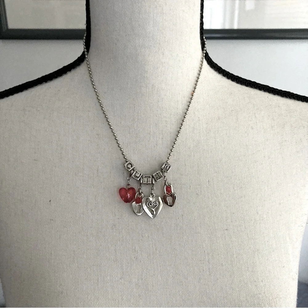Fashion Jewelry 2 Necklace Bundle:  Heart Charm Necklaces on Silver Ball  Chains